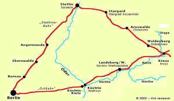 Eisenbahnstrecken in die Neumark/Lebuser Land