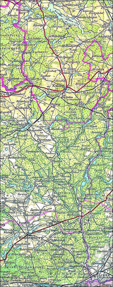 Verlauf der Drage vom Gro&szlig;en L&uuml;bbe-See (Pommern) bis Kreuz