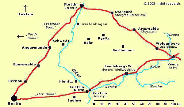 Skizze unseres Fluchtwegs von Woldenberg nach Berlin -- Januar 1945