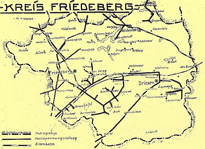 Kreis Friedeberg -- Hochspannungsnetz um etwa 1930
