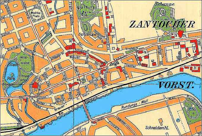 Landsberg-Stadtplan vom Zentrum von 1938