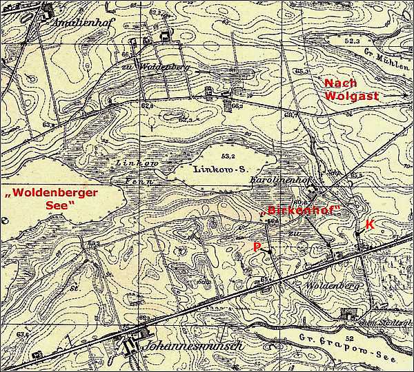 Woldenberg/Nm -- Gegend um den Linkow-See (Auszug aus: Me&szlig;tischblatt 3060 von 1934)